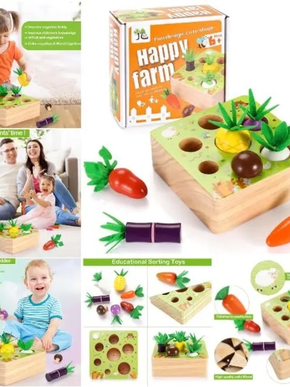 Kids Wooden Sorting Toy - Green & Multicolor